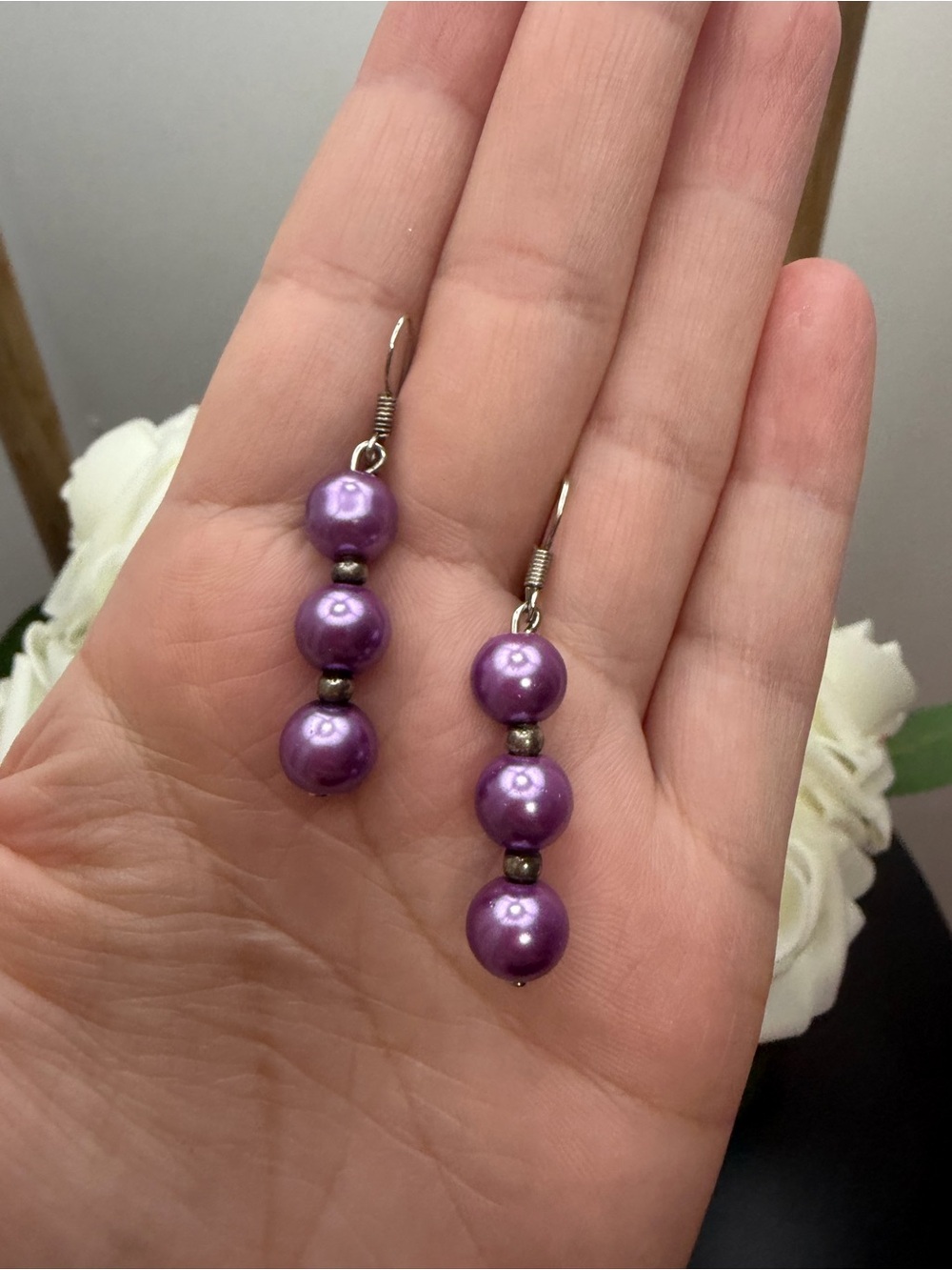Purple Pearl Bead Drop Earrings - Women Jewelry
